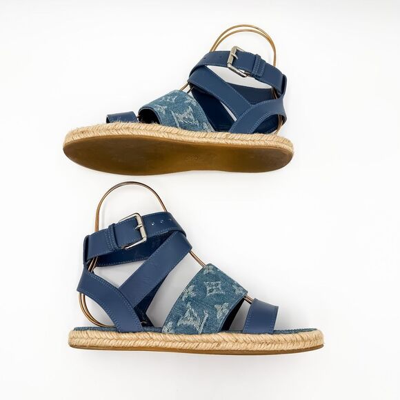 Louis Vuitton Monogram LV Denim Leather Sandals Espadrilles Flats Size 37, 7 - Picture 7 of 14